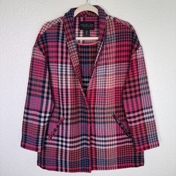 Rachel Zoe Blazer Jacket Womens Small Plaid Oversize Long Fall Autumn Academia - Picture 1 of 9